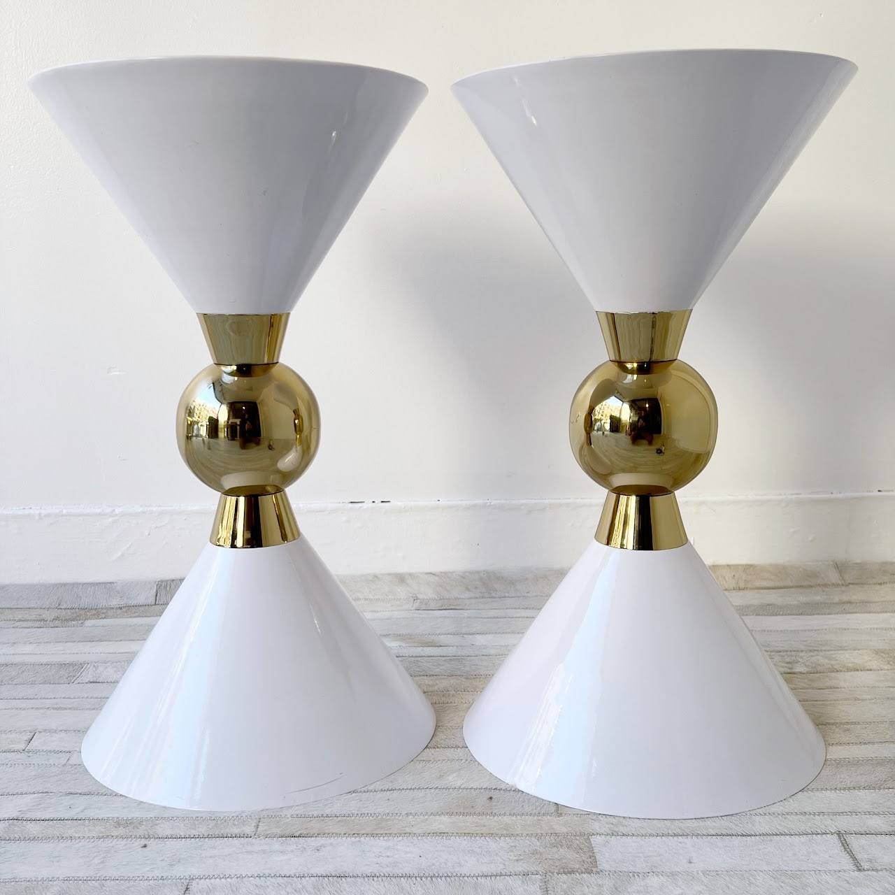 Meridian Furniture Malia White and Gold Hourglass Table Pair