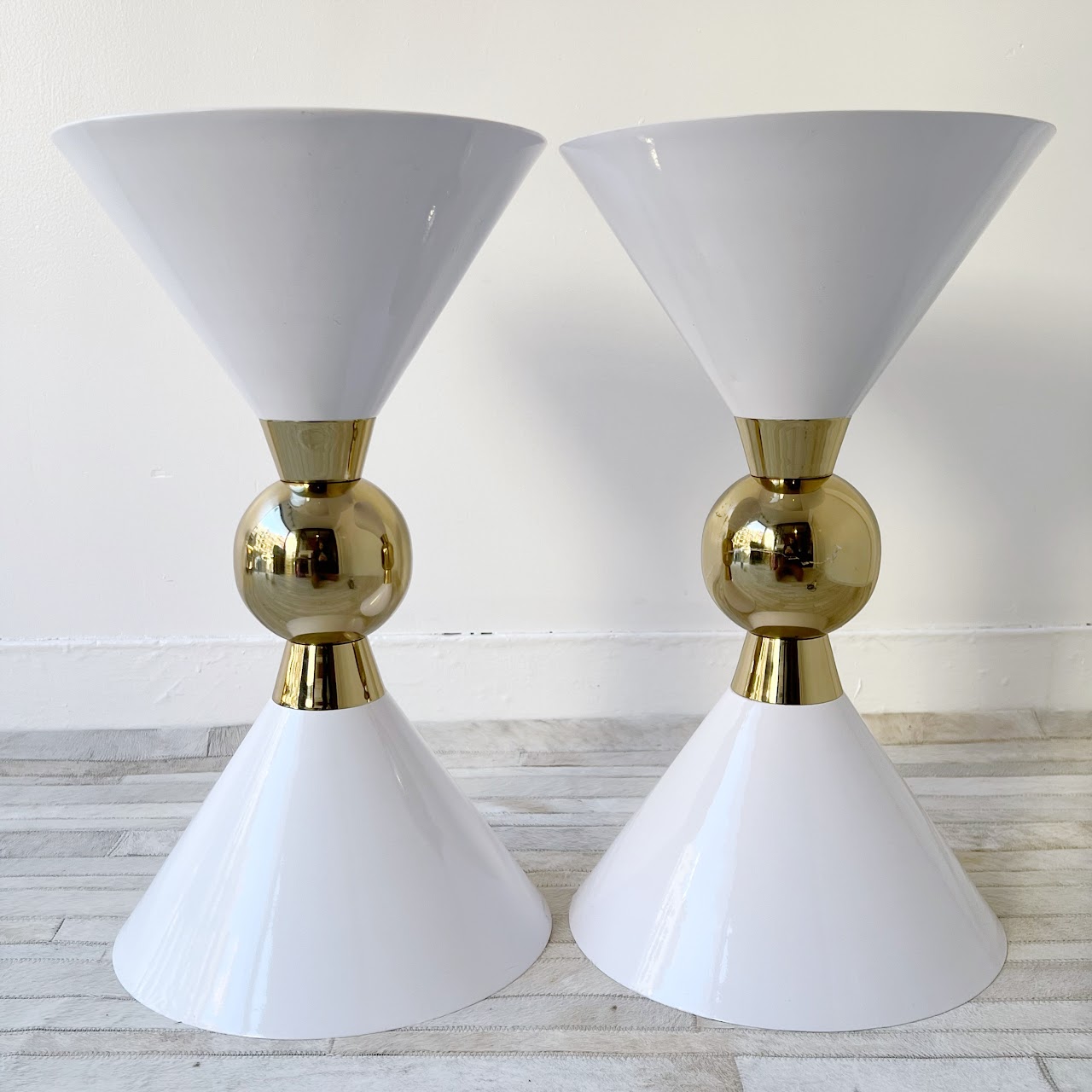 Meridian Furniture Malia White and Gold Hourglass Table Pair