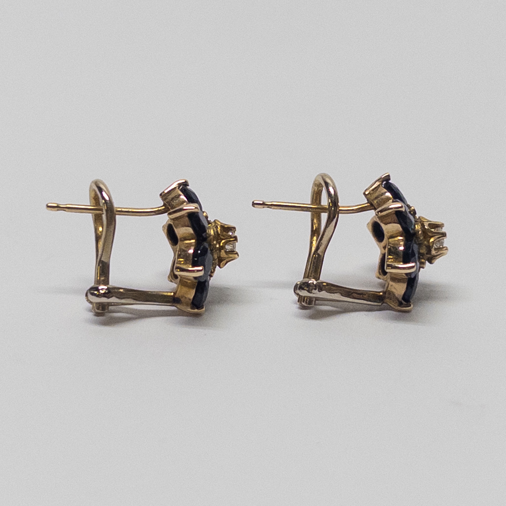 14K Gold, Diamond, and Sapphire Earrings