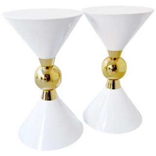 Meridian Furniture Malia White and Gold Hourglass Table Pair