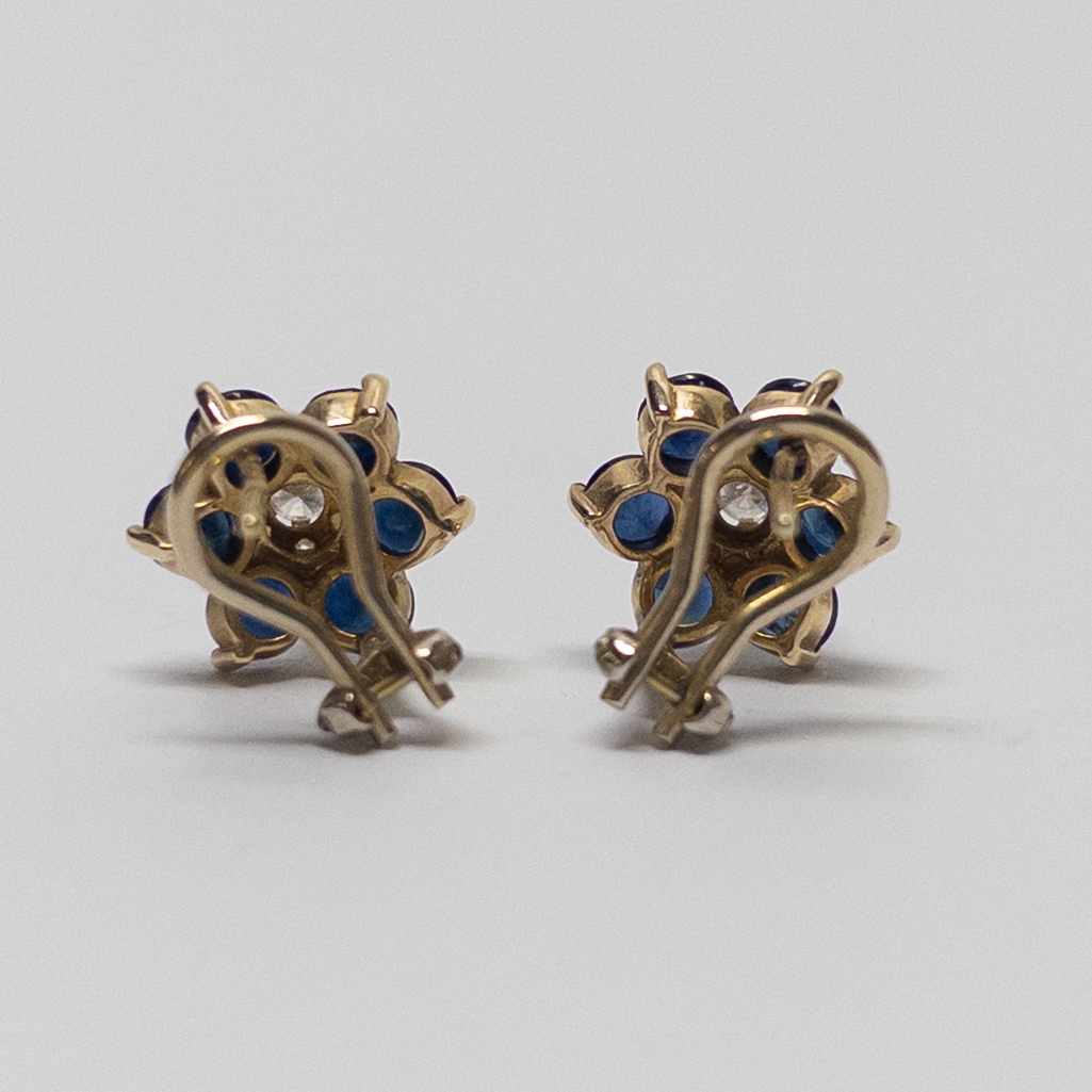 14K Gold, Diamond, and Sapphire Earrings