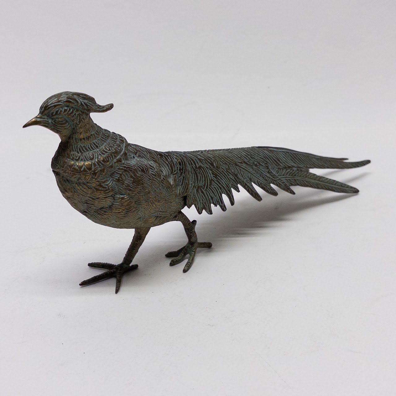 Antiqued Signed Brass Pheasant Pair