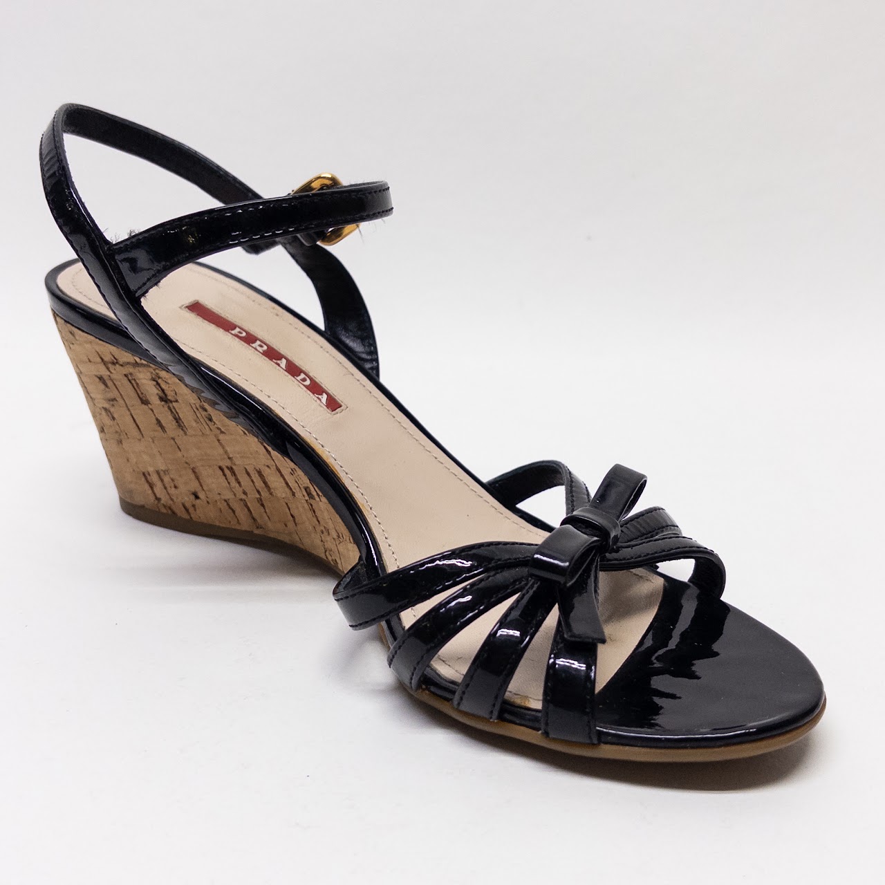 Prada Patent Leather Cork Wedge Sandals