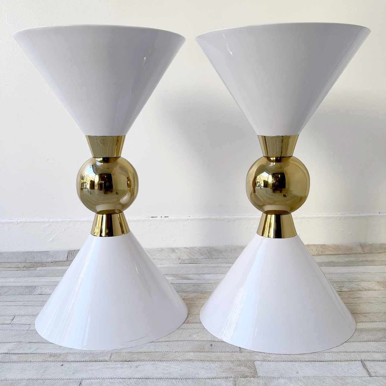 Meridian Furniture Malia White and Gold Hourglass Table Pair