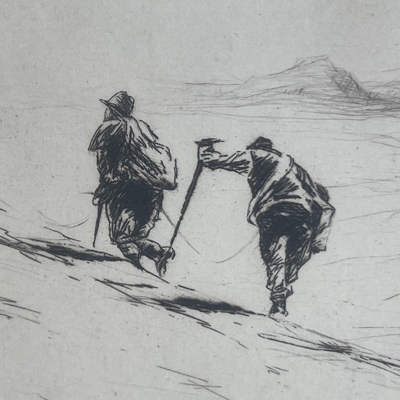 Levon West 'Mountain Climbers' Signed Drypoint Etching, 1928