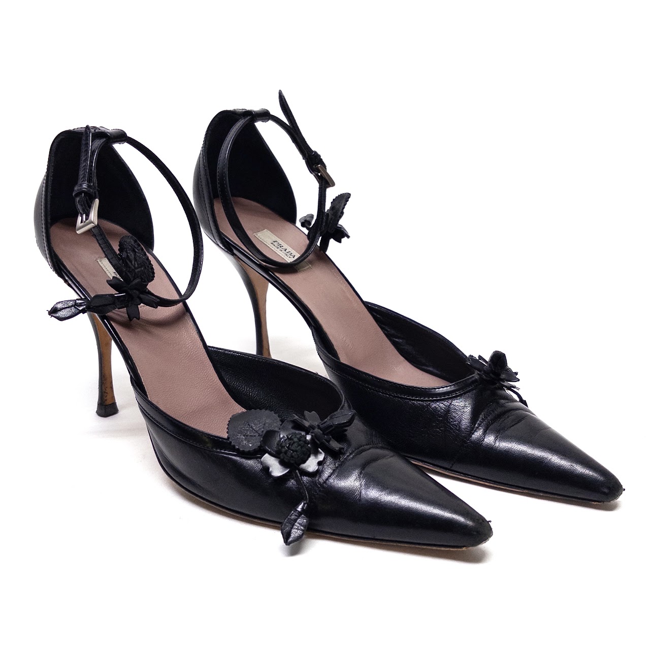 Prada Embellishment D'Orsay Ankle Strap Pumps