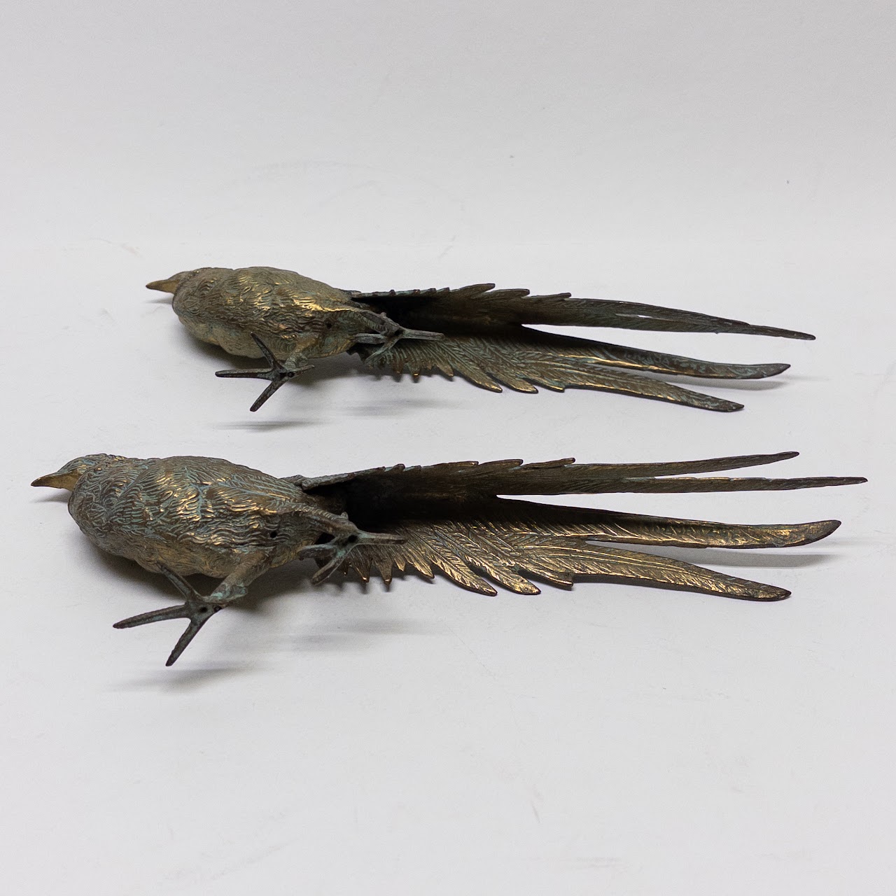 Antiqued Signed Brass Pheasant Pair