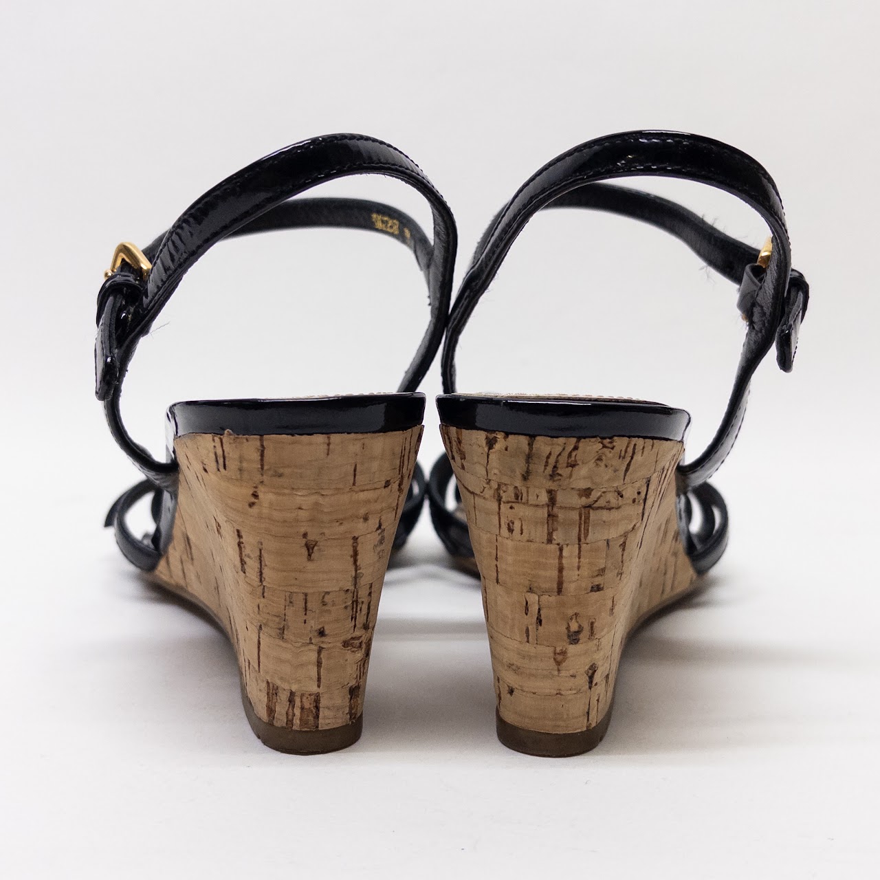 Prada Patent Leather Cork Wedge Sandals