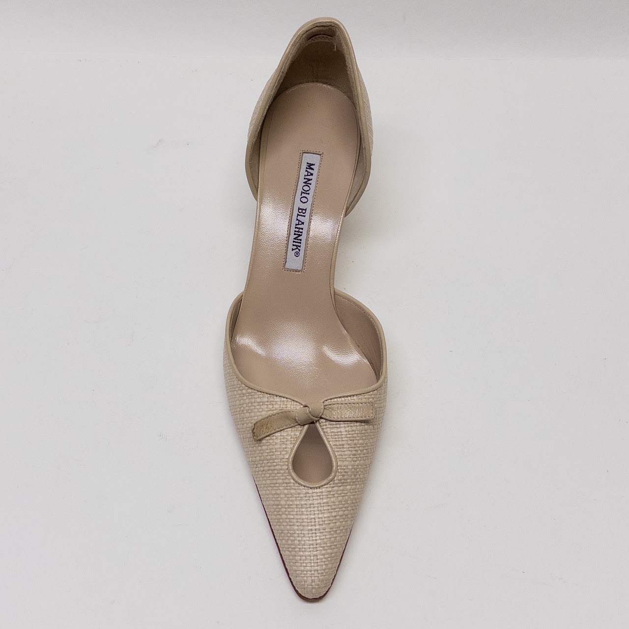 Manolo Blahnik New Ovedo Raffia Kitten Heels