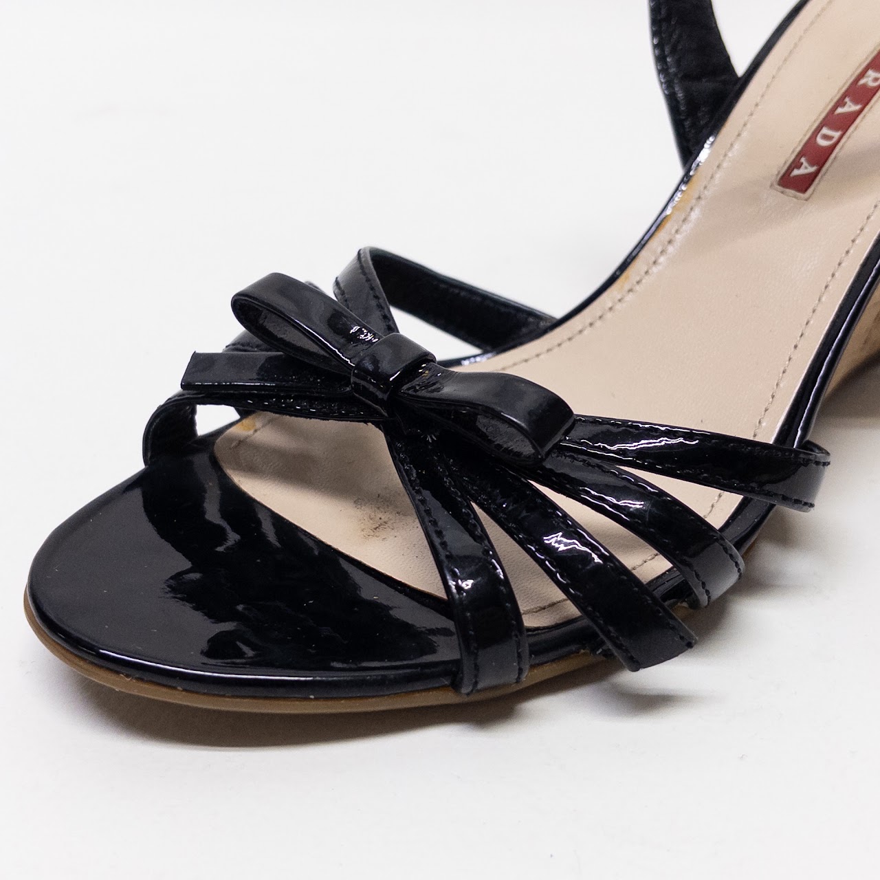 Prada Patent Leather Cork Wedge Sandals