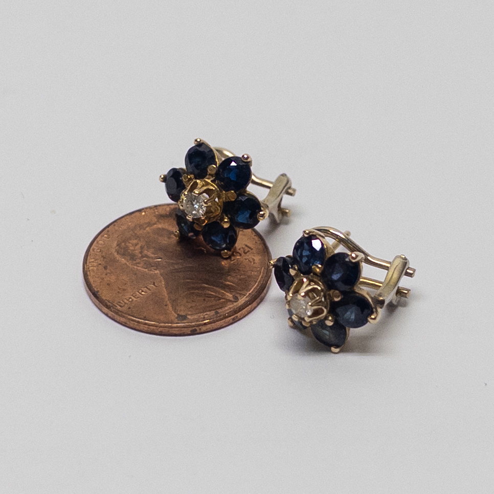 14K Gold, Diamond, and Sapphire Earrings