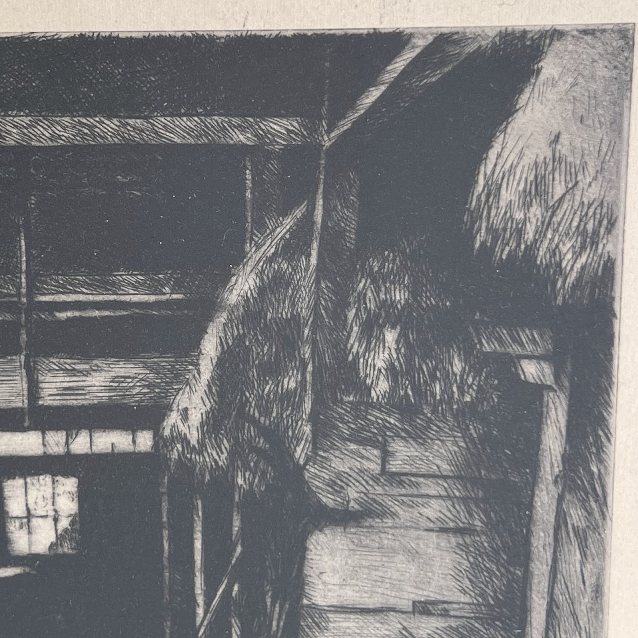 Clarence William Anderson Signed Barn Interior Etching, 1929