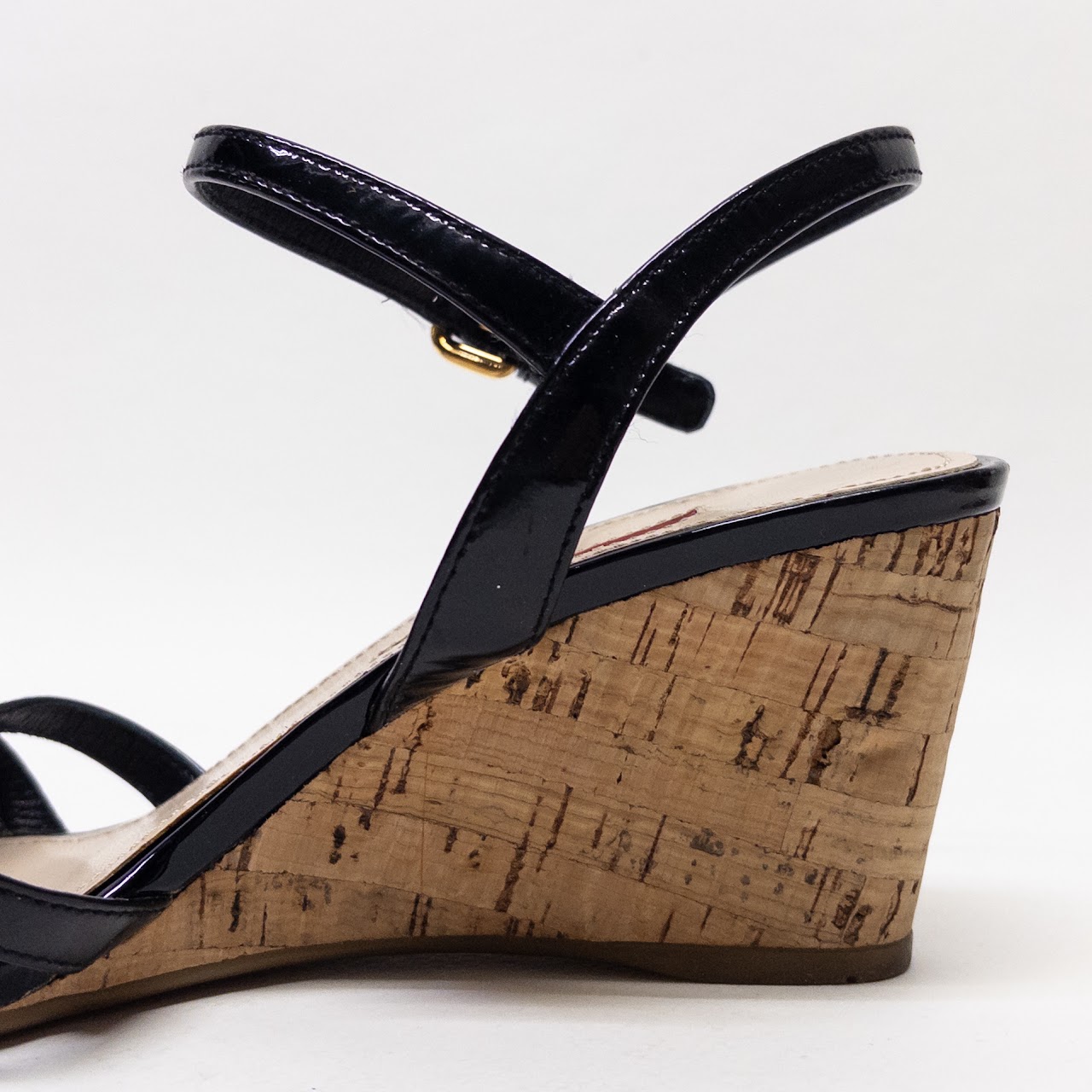 Prada Patent Leather Cork Wedge Sandals