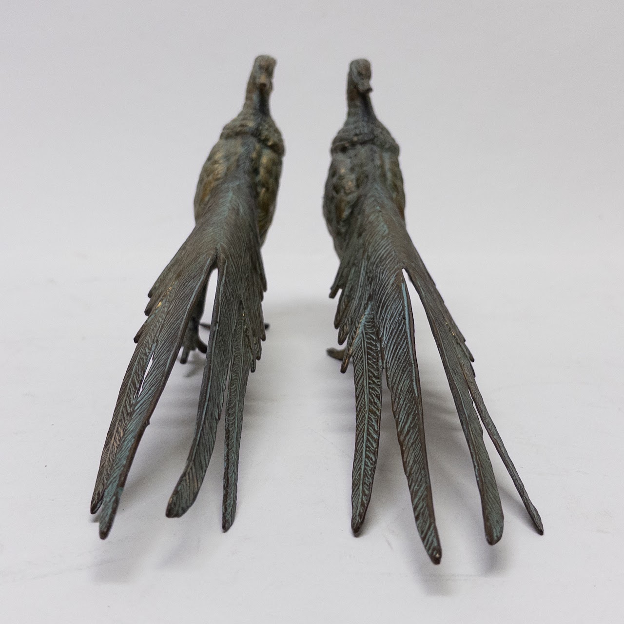 Antiqued Signed Brass Pheasant Pair