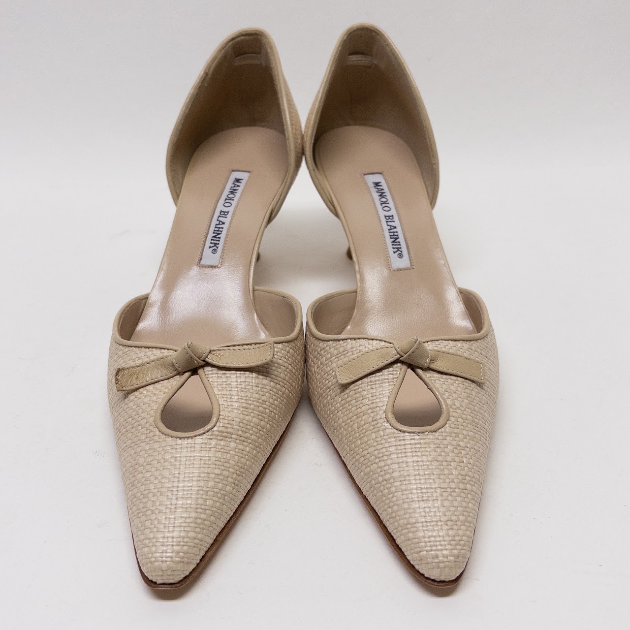 Manolo Blahnik New Ovedo Raffia Kitten Heels