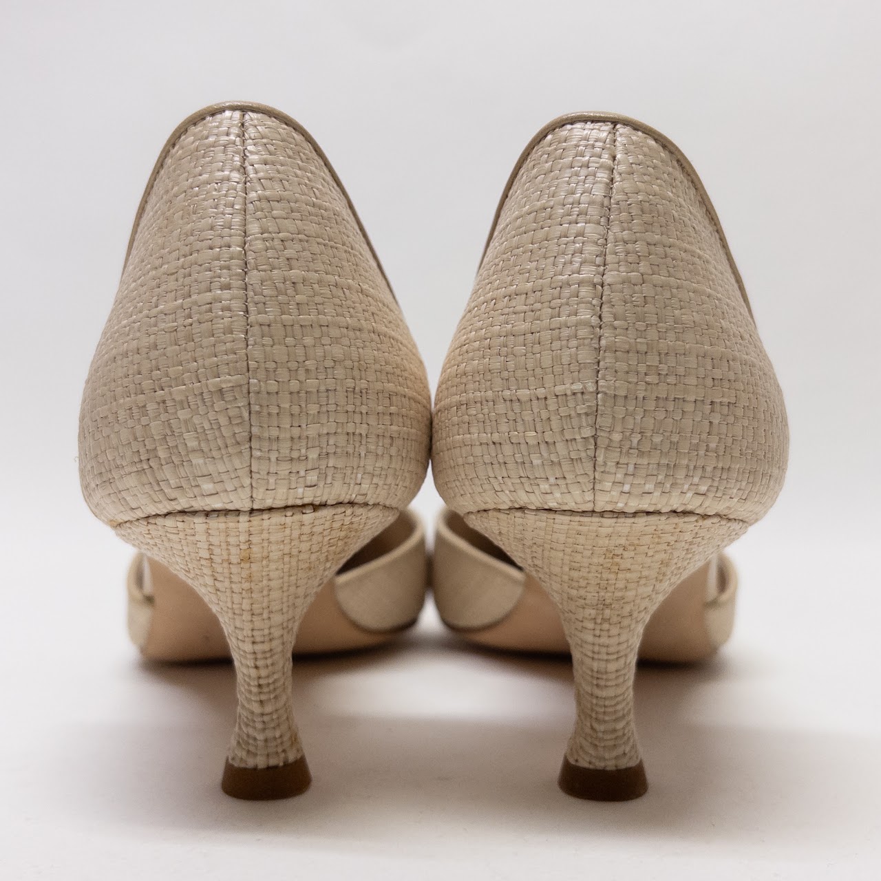 Manolo Blahnik New Ovedo Raffia Kitten Heels