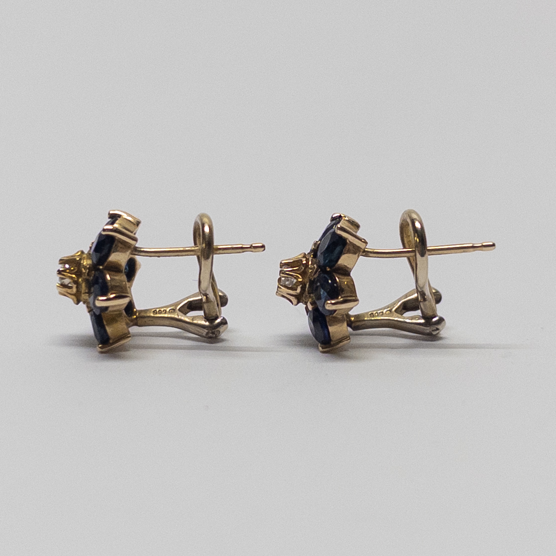 14K Gold, Diamond, and Sapphire Earrings