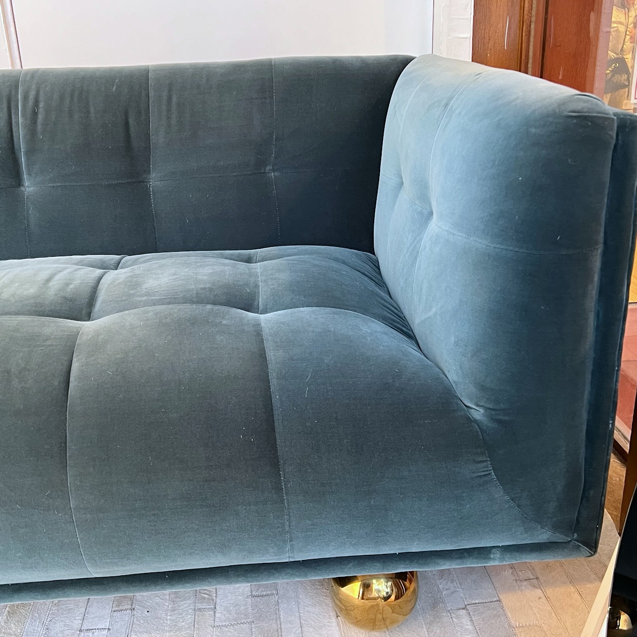 Jonathan Adler Claridge Teal Velvet Sofa