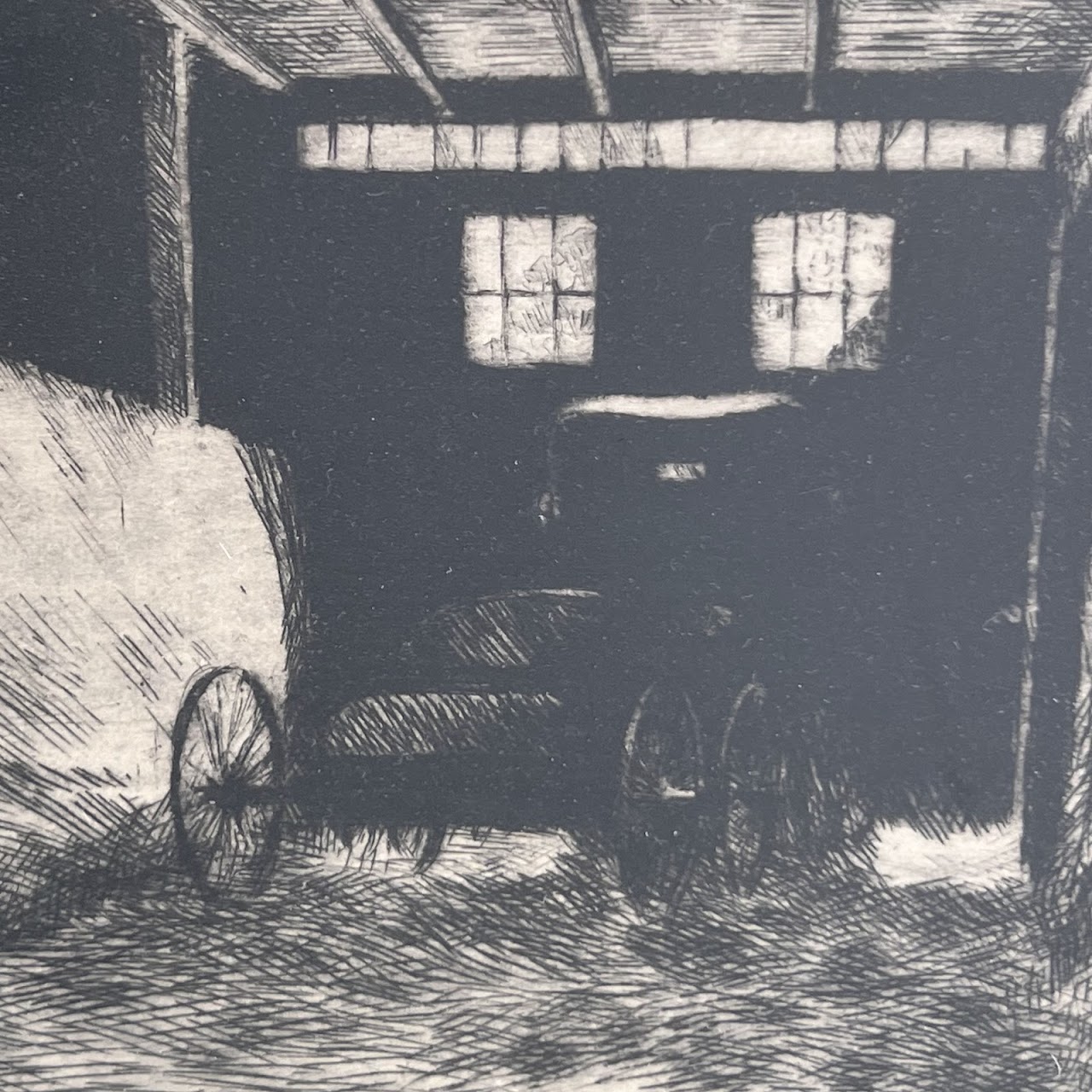 Clarence William Anderson Signed Barn Interior Etching, 1929