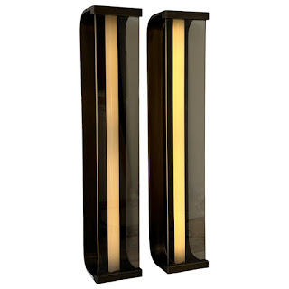 Antiqued Bronze and Smoke Brass Linear Wall Sconce Pair