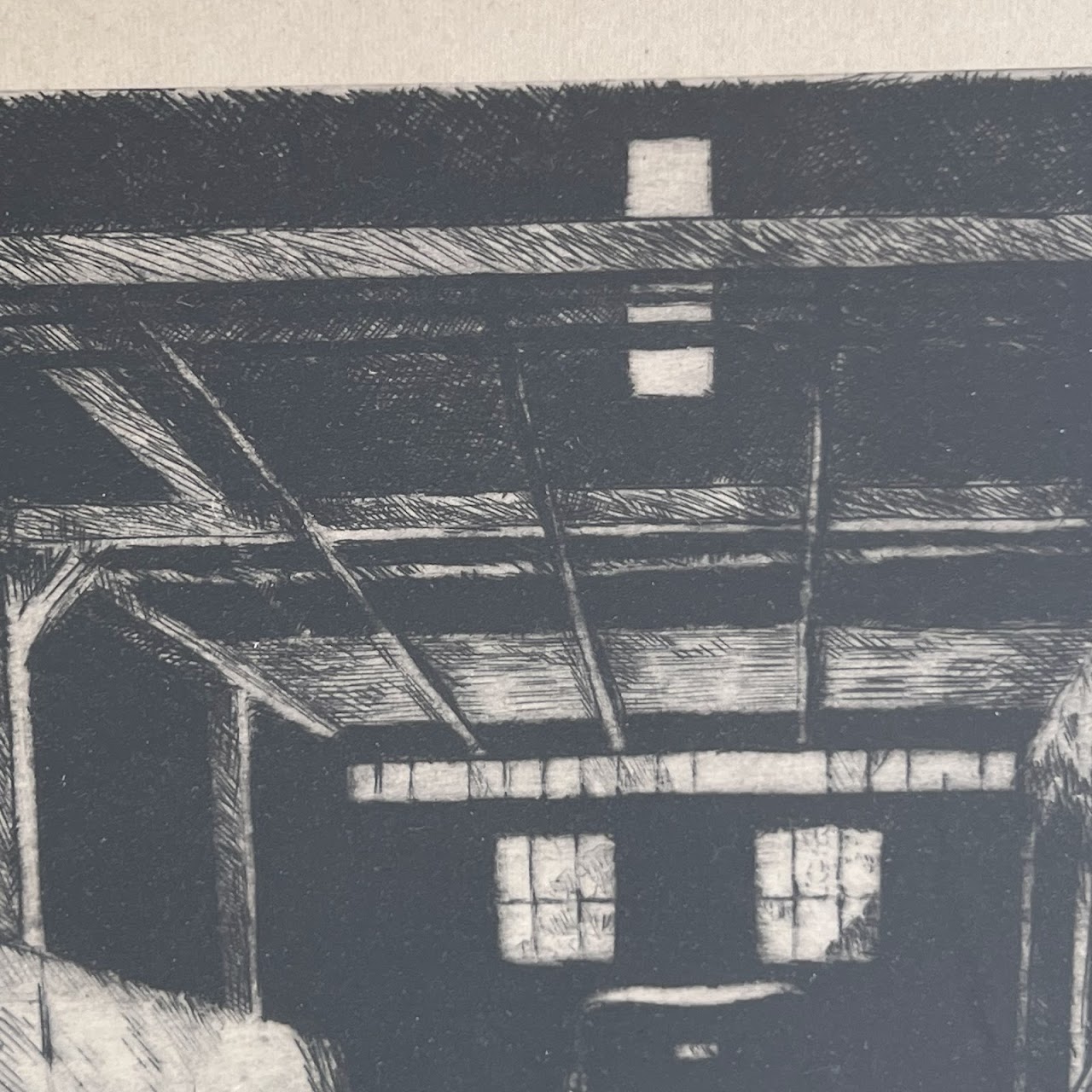 Clarence William Anderson Signed Barn Interior Etching, 1929