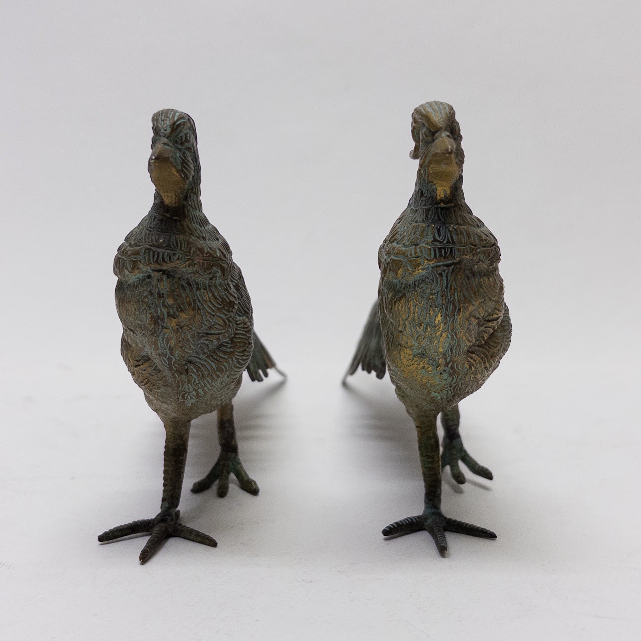 Antiqued Signed Brass Pheasant Pair