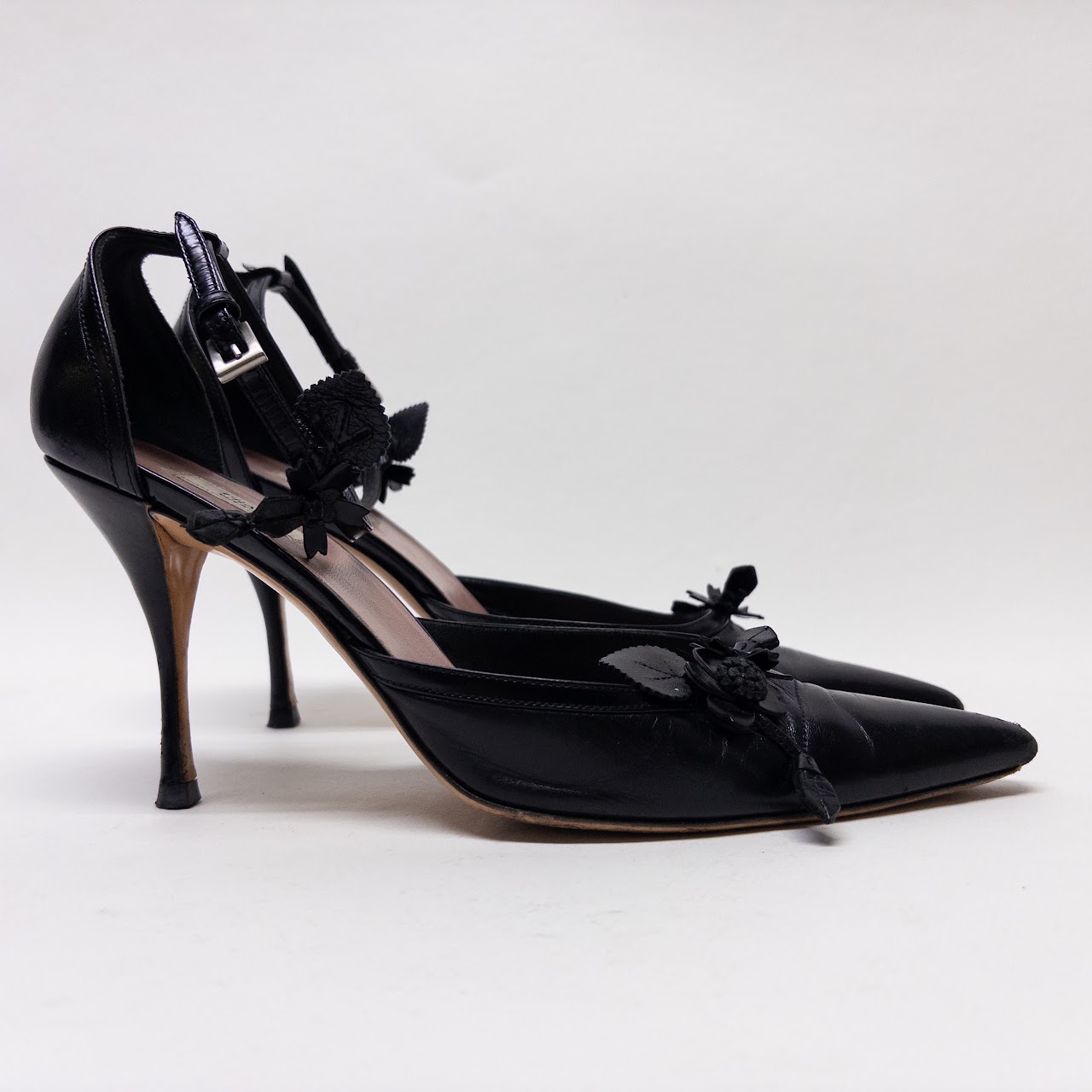 Prada Embellishment D'Orsay Ankle Strap Pumps