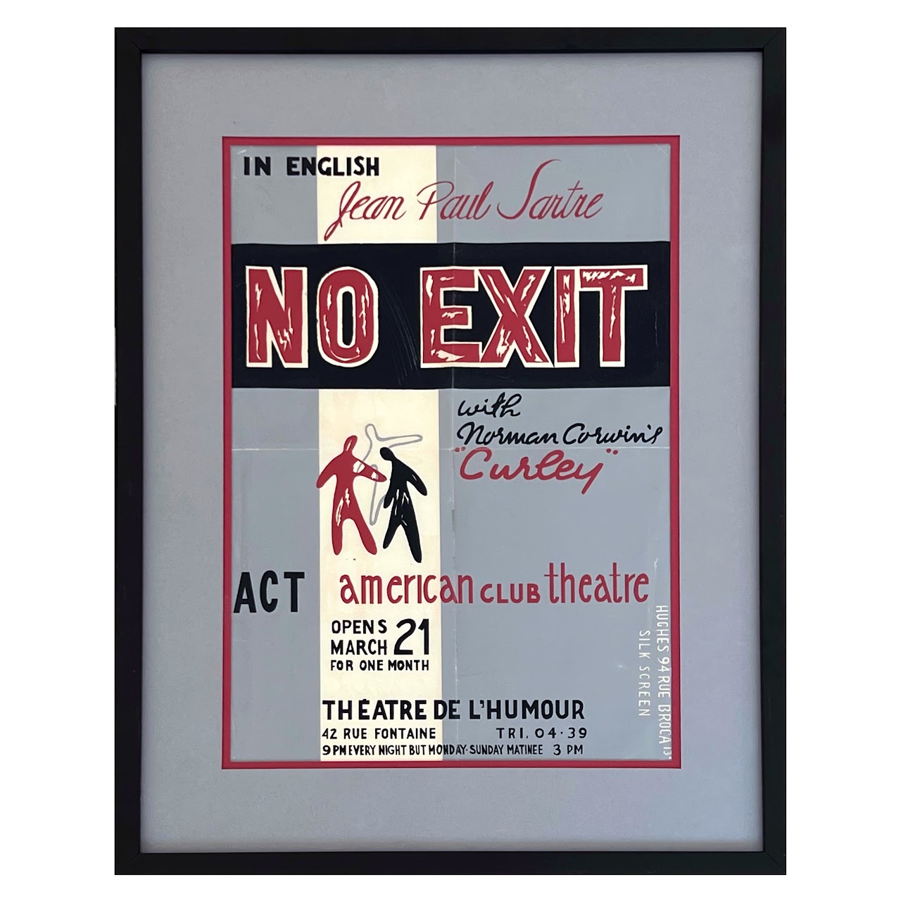 Jean Paul Sartre 'No Exit' Original French Silkscreen Theatre Poster