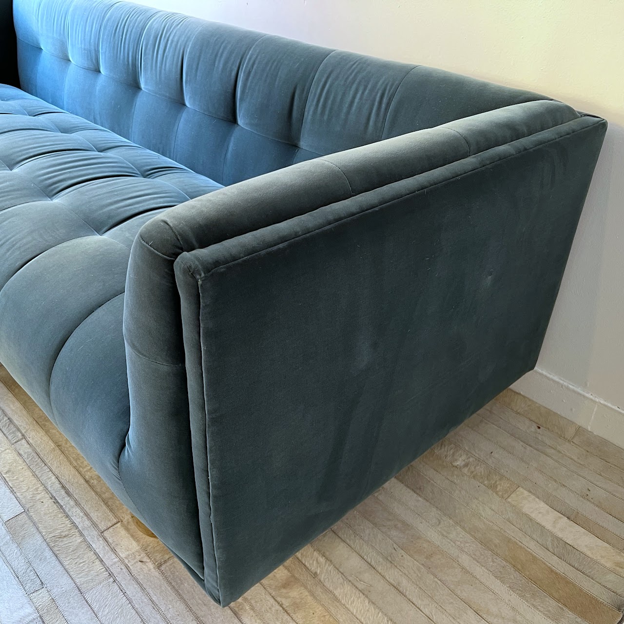 Jonathan Adler Claridge Teal Velvet Sofa