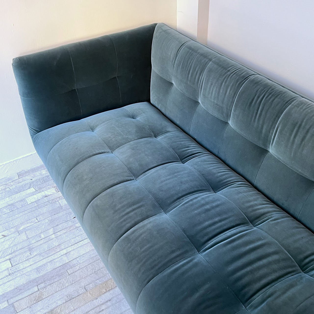 Jonathan Adler Claridge Teal Velvet Sofa