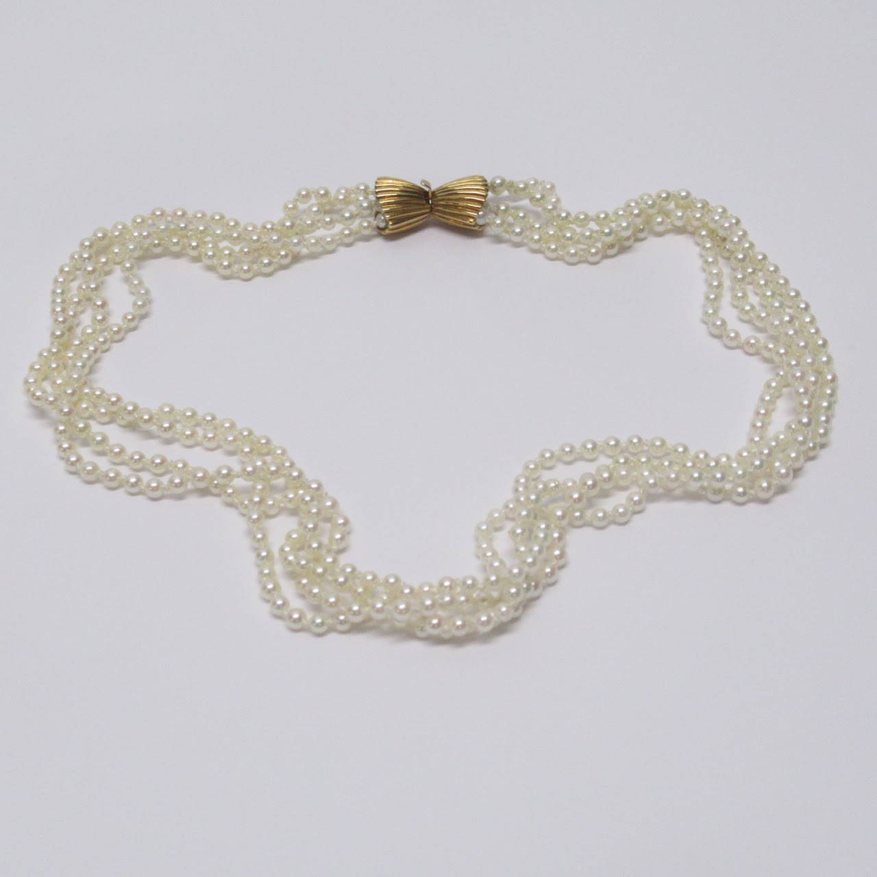 Pearl & 14K Gold Four Strand Necklace