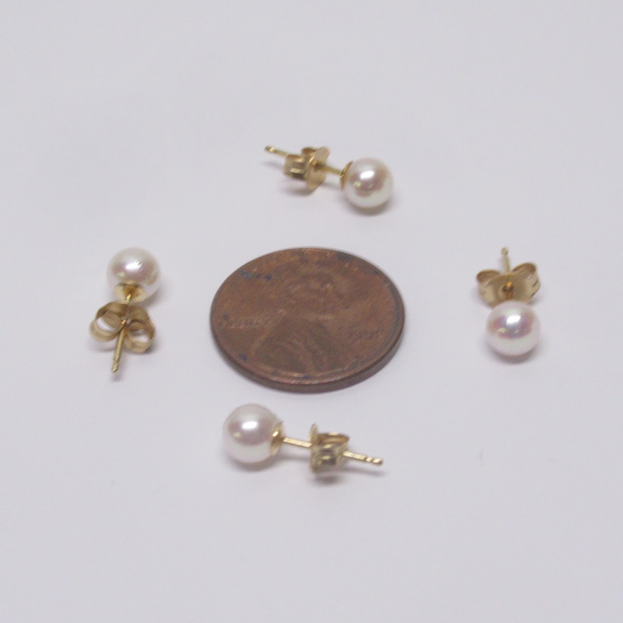 14K Gold & Pearl Post Earring Pair Duo