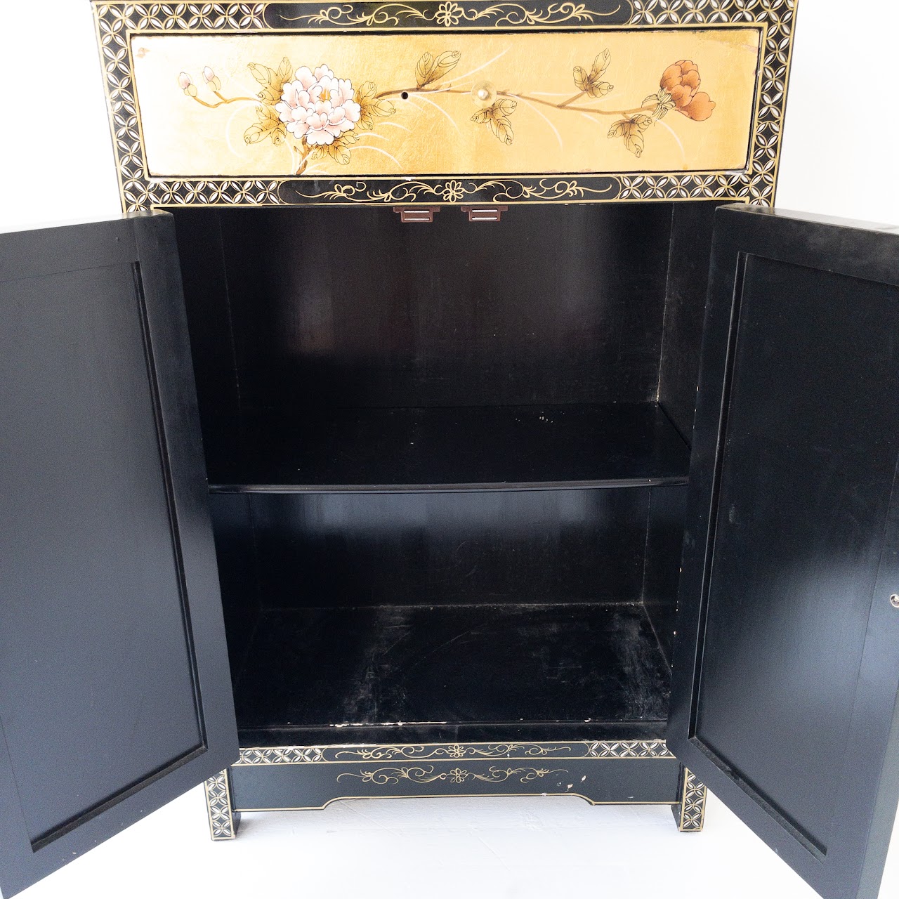 Hand Painted Gilt & Lacquer Asian Cabinet