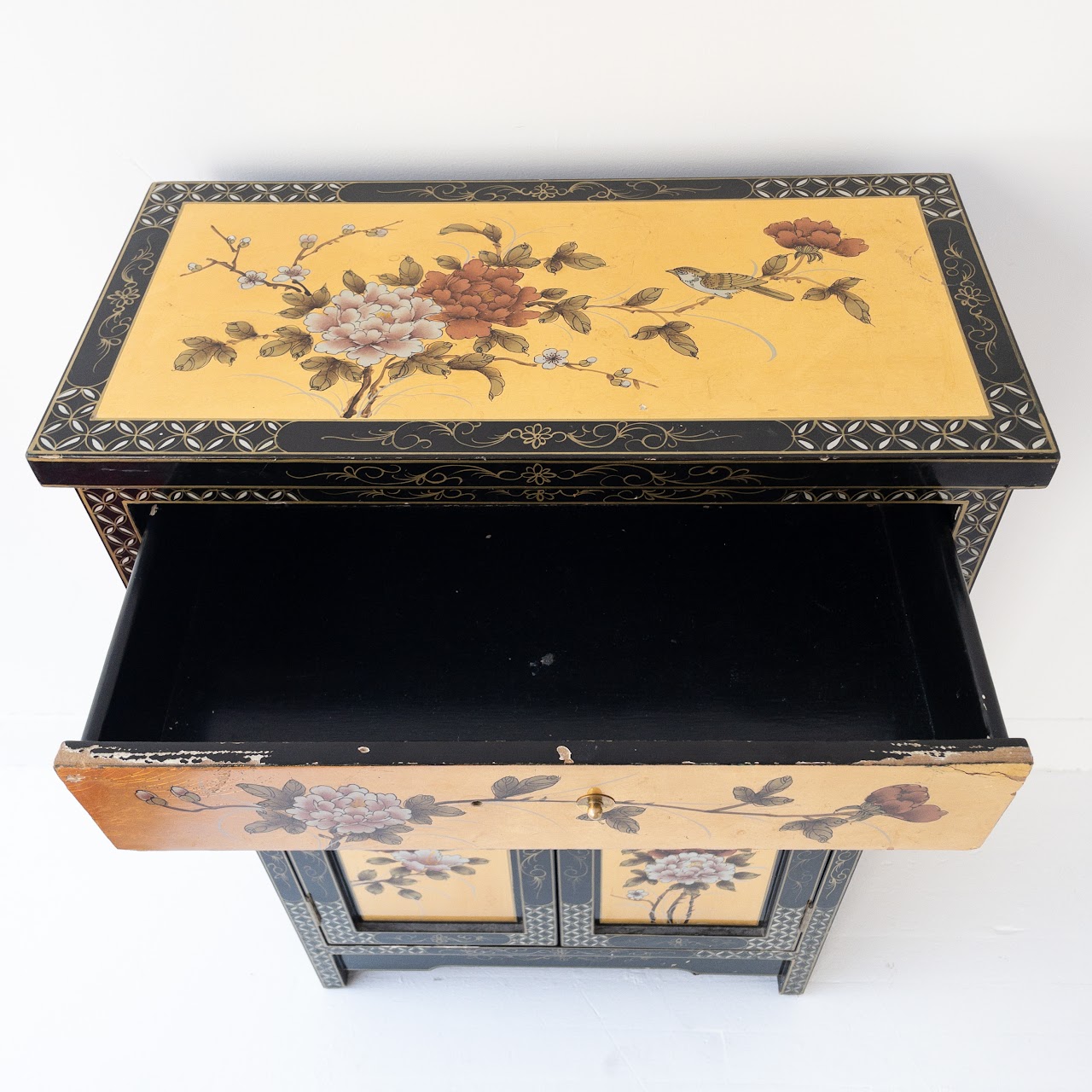 Hand Painted Gilt & Lacquer Asian Cabinet
