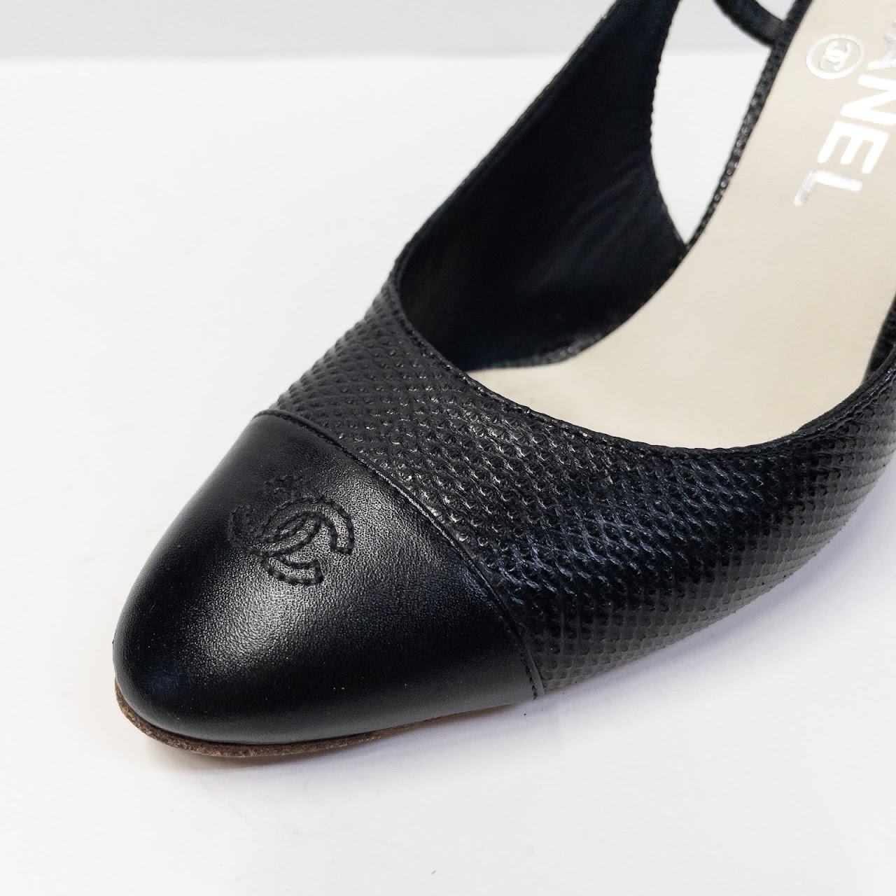 Chanel Embossed Black  Slingback Pumps