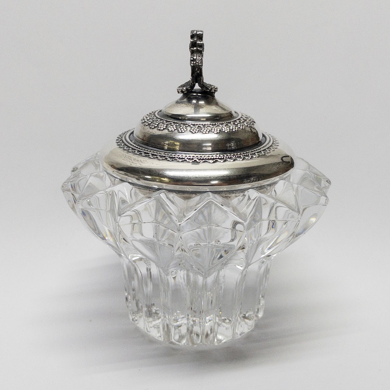 Sterling Silver and Crystal Lidded Ben Zion Candle Holder