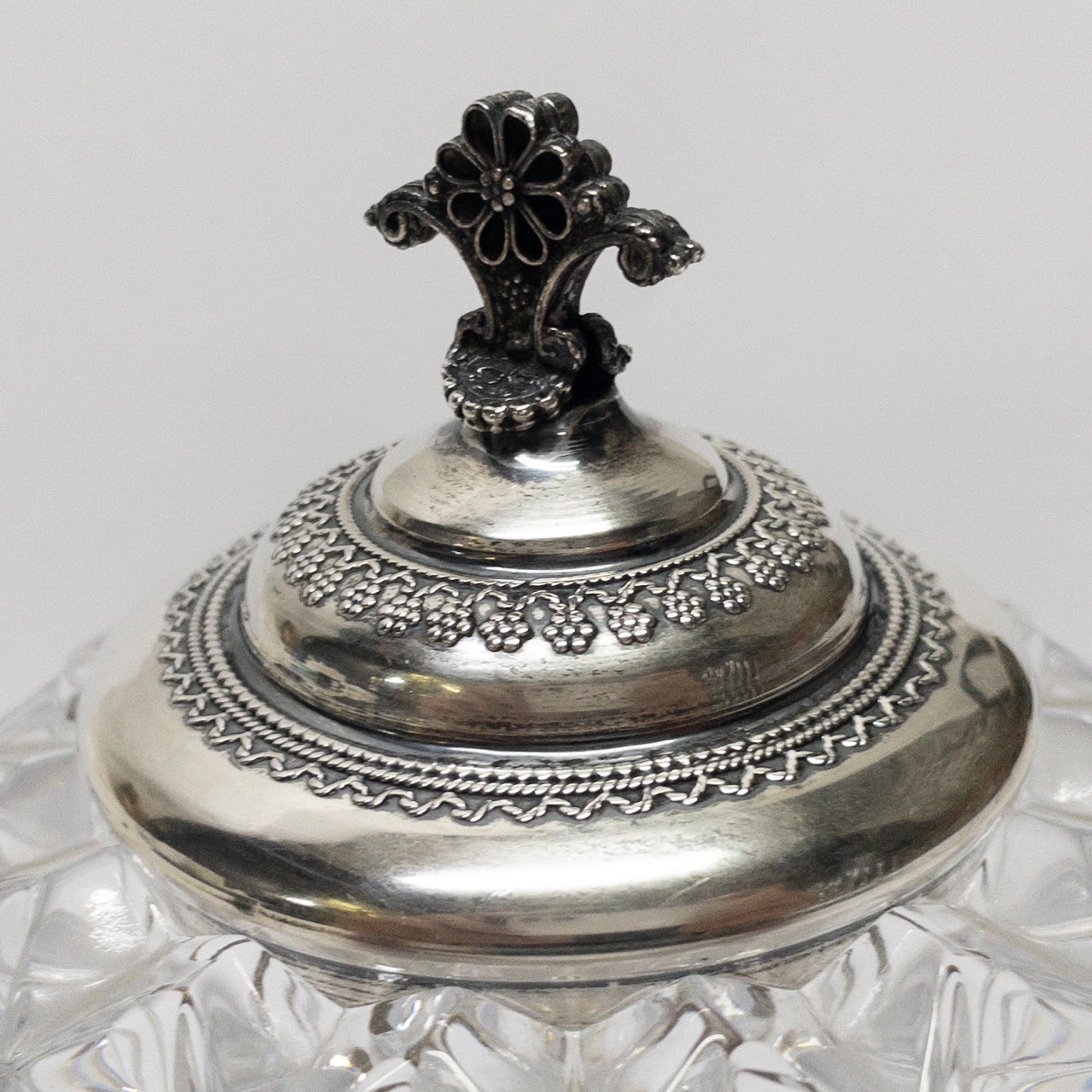 Sterling Silver and Crystal Lidded Ben Zion Candle Holder