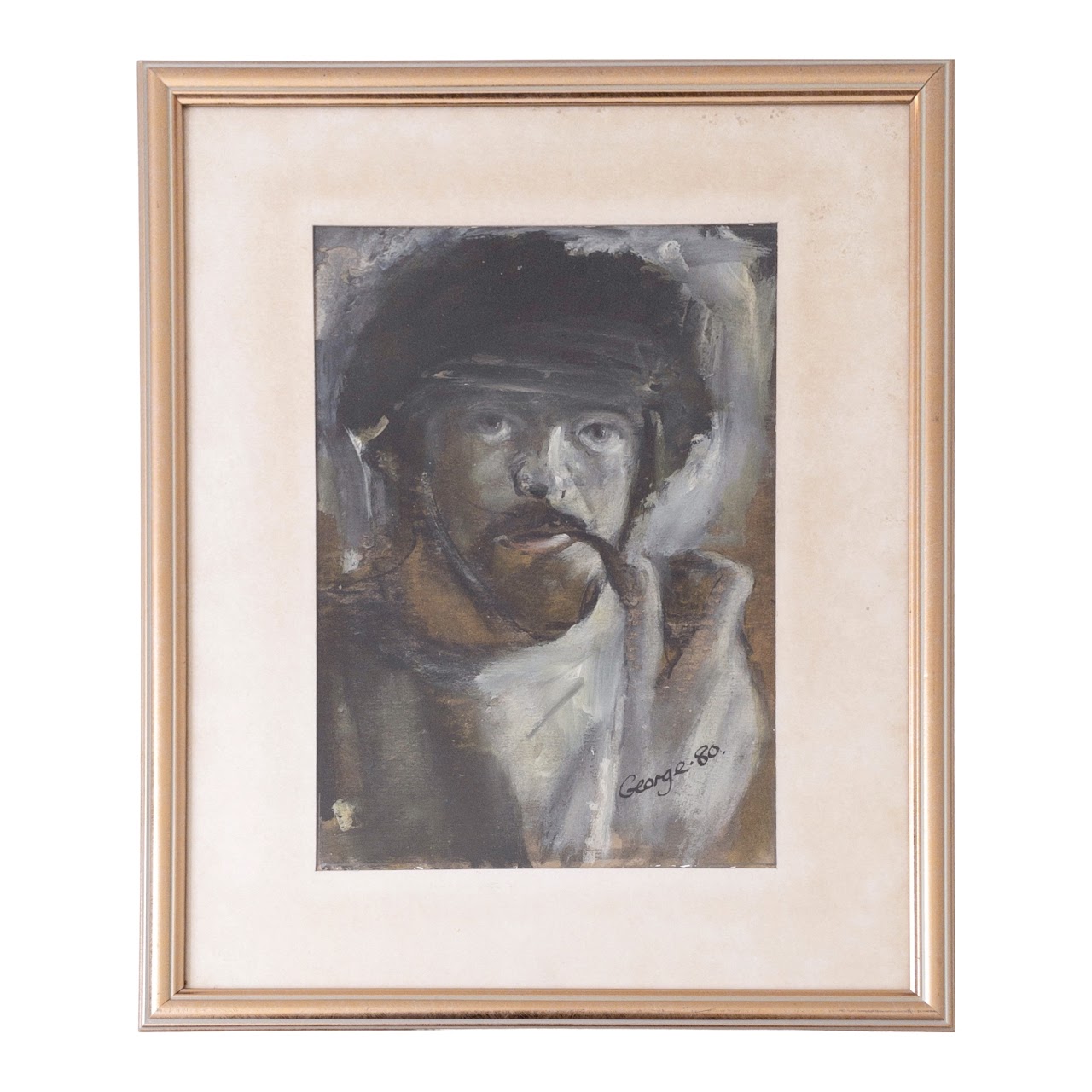 George Signed Portrait of a Man With Pipe