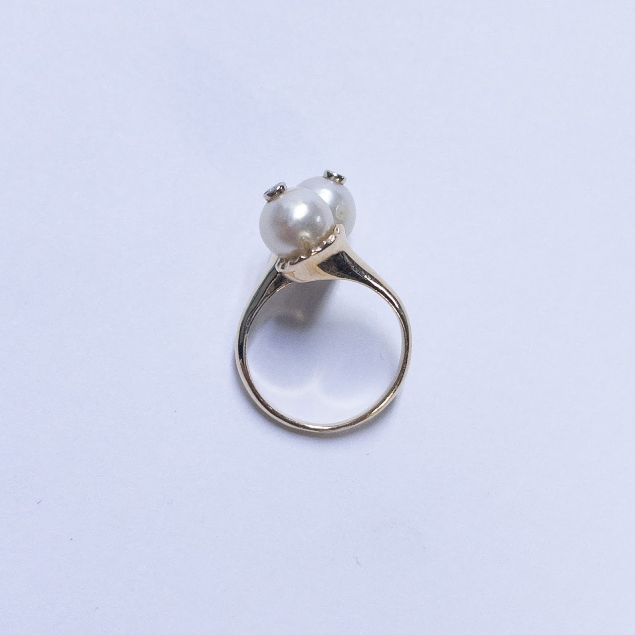 14K Gold  Pearl &  Diamond Ring