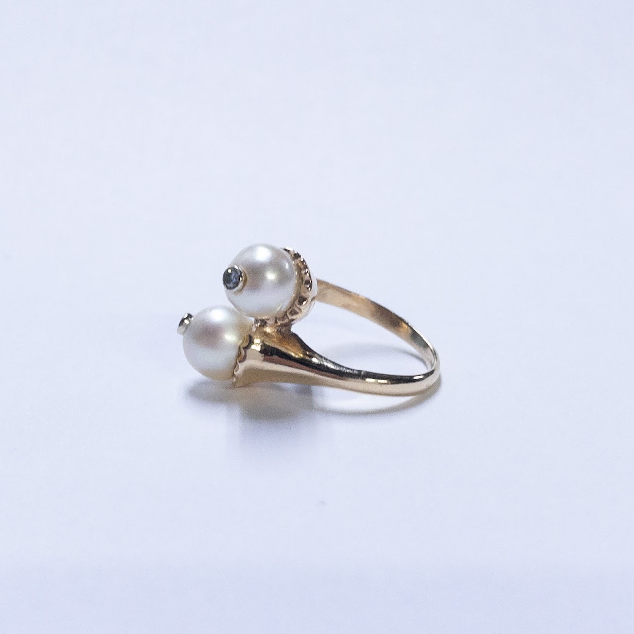 14K Gold  Pearl &  Diamond Ring