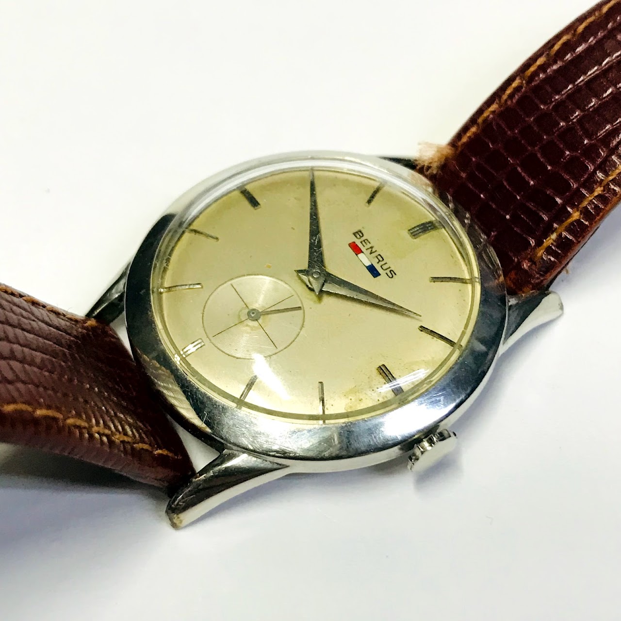 Benrus Vintage Watch Brown Strap