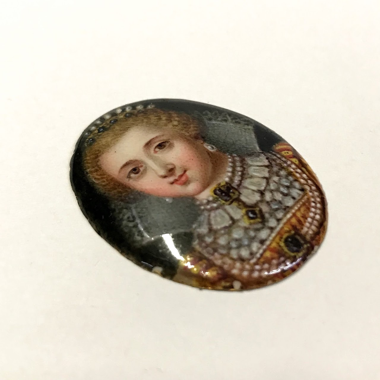 Anne of Denmark Enamel Miniature Portrait in Brooch