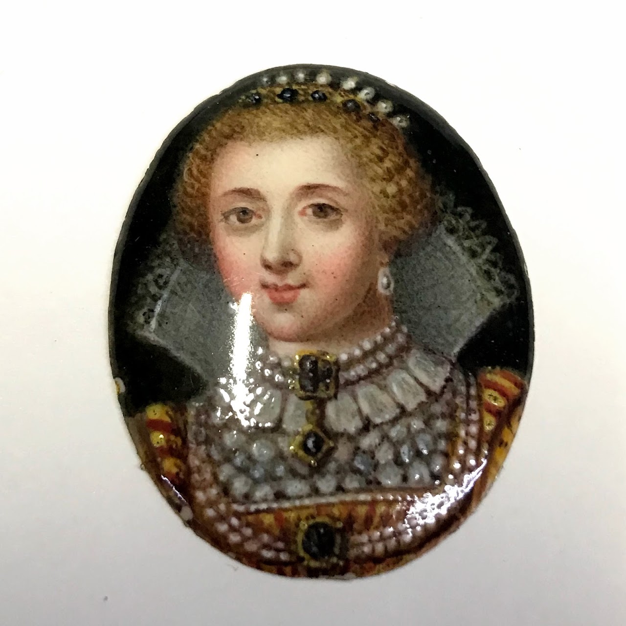 Anne of Denmark Enamel Miniature Portrait in Brooch