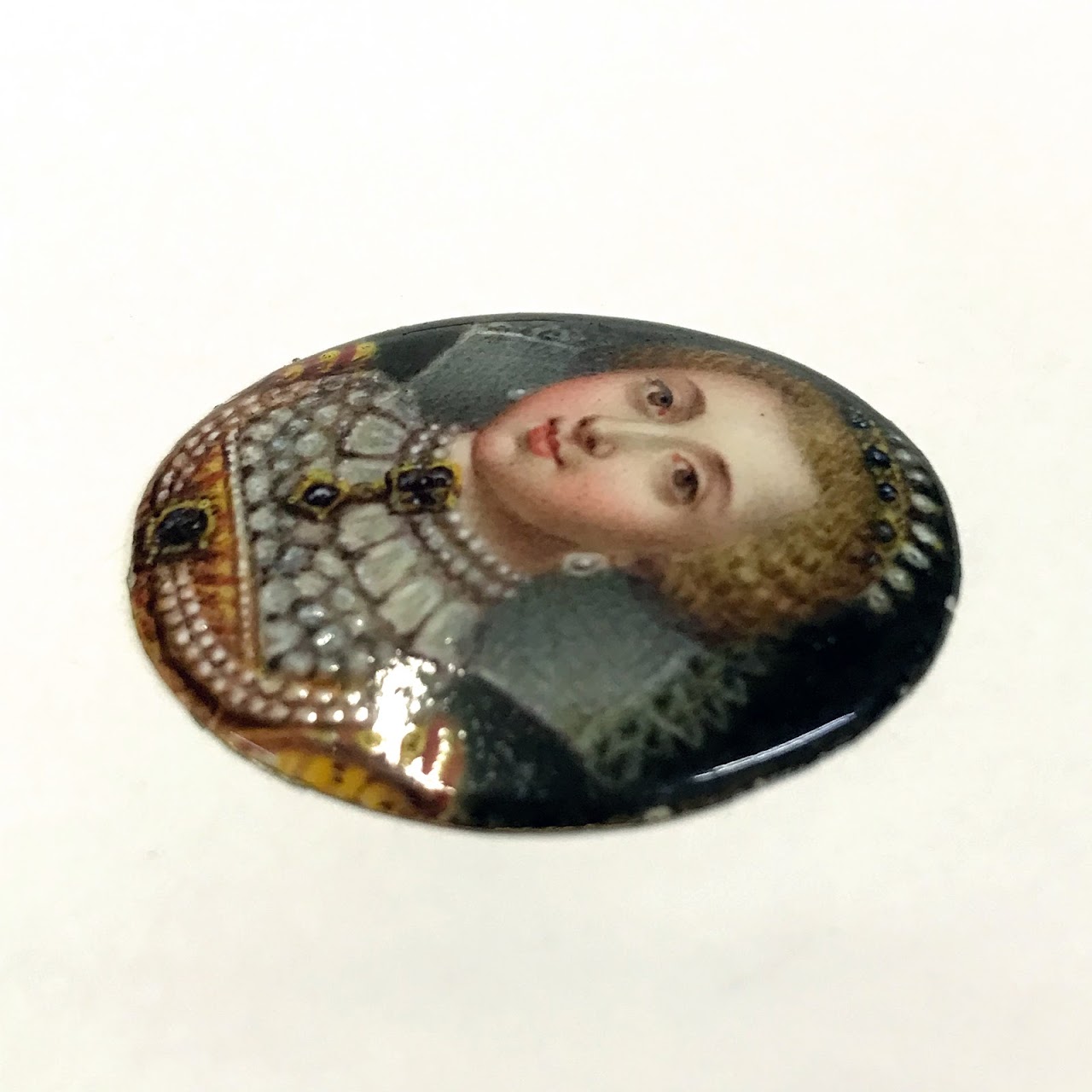 Anne of Denmark Enamel Miniature Portrait in Brooch