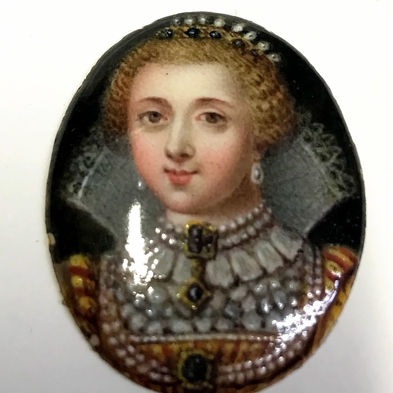 Anne of Denmark Enamel Miniature Portrait in Brooch