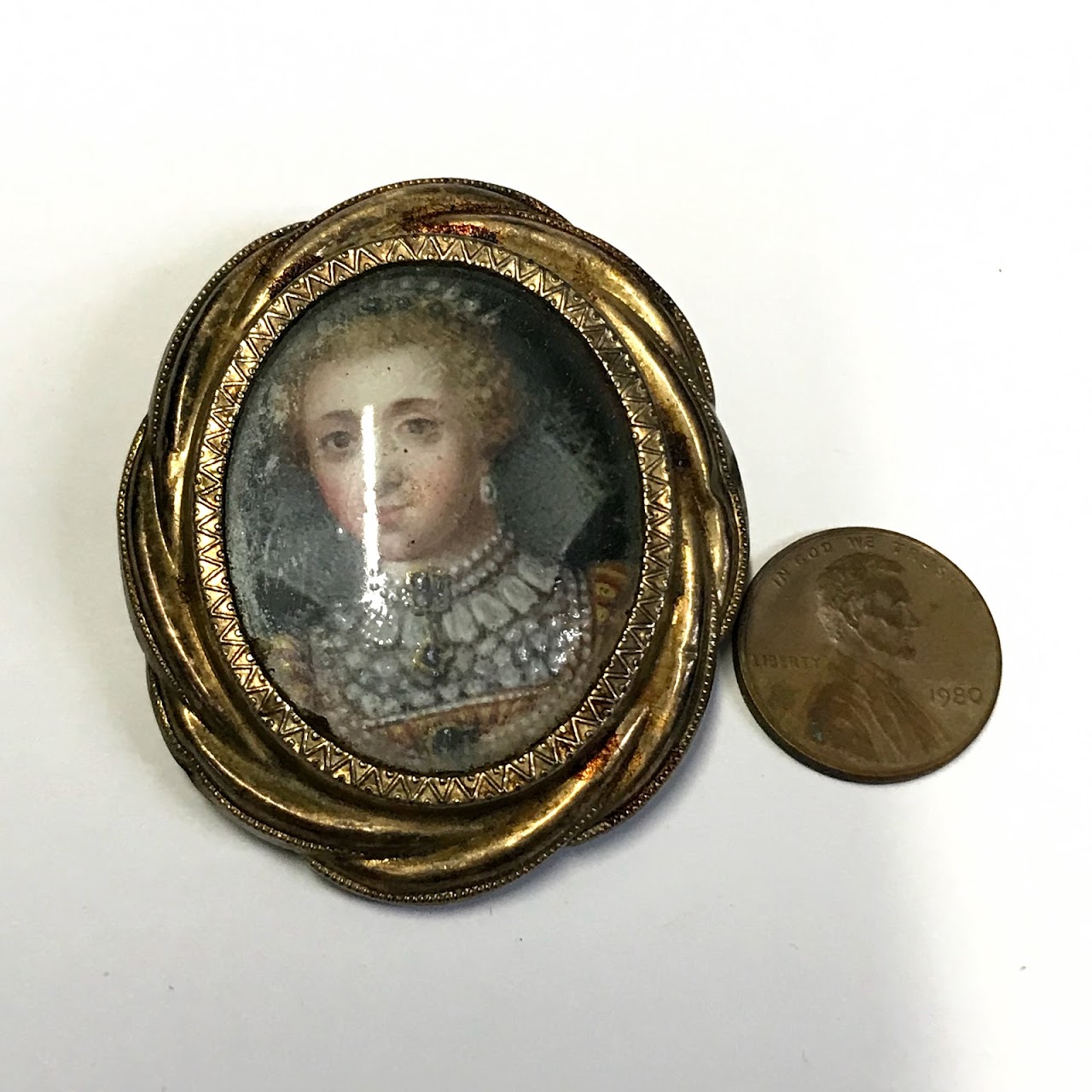 Anne of Denmark Enamel Miniature Portrait in Brooch