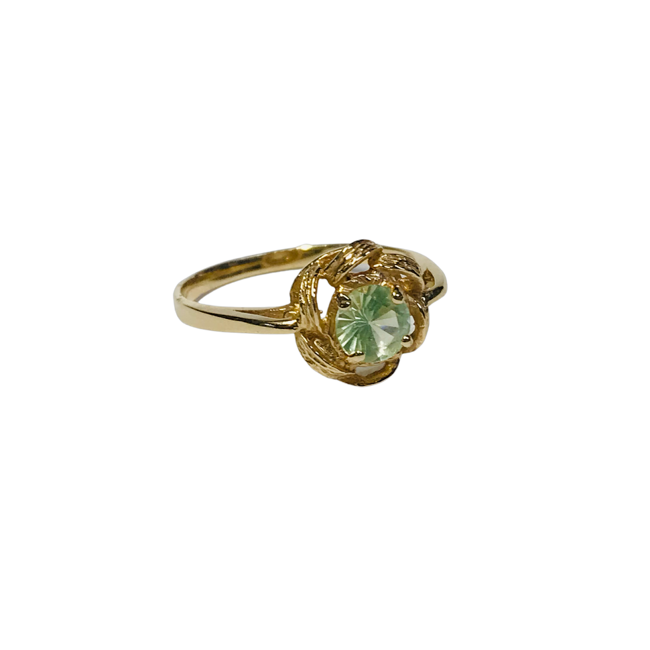 14K Gold & Green Stone Flower Ring