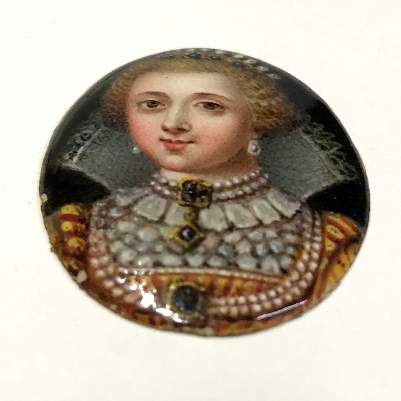 Anne of Denmark Enamel Miniature Portrait in Brooch