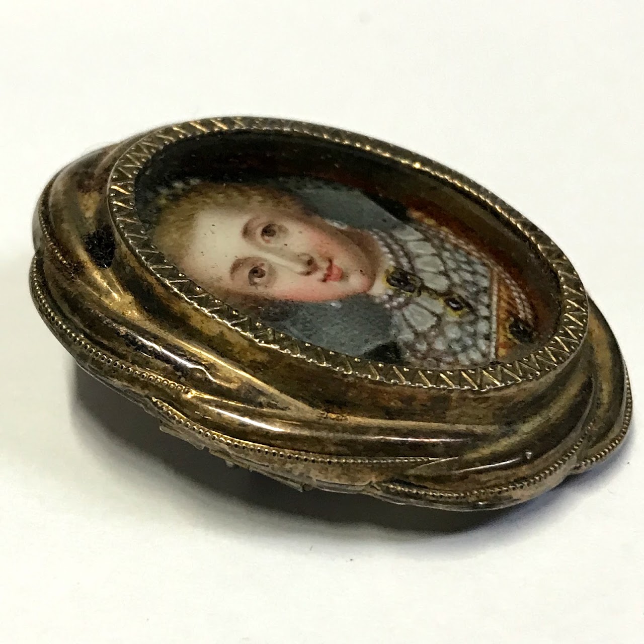 Anne of Denmark Enamel Miniature Portrait in Brooch