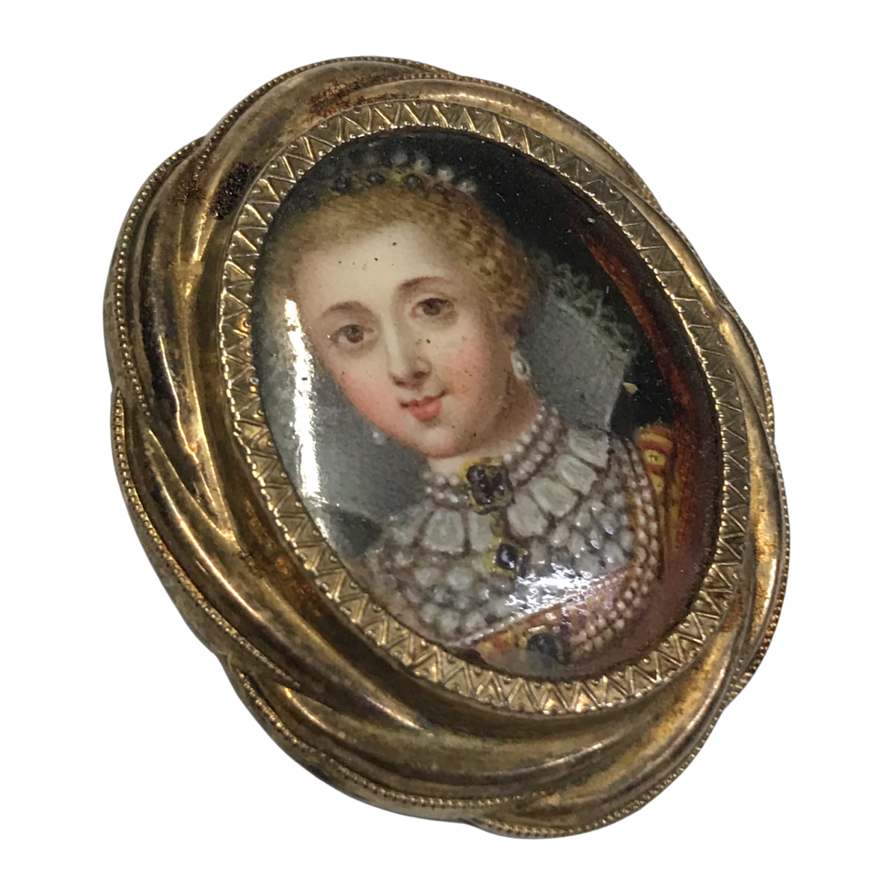 Anne of Denmark Enamel Miniature Portrait in Brooch